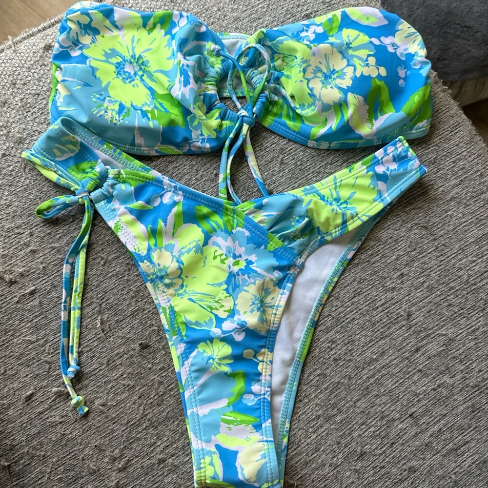 Floral Blue and Green Swim Set